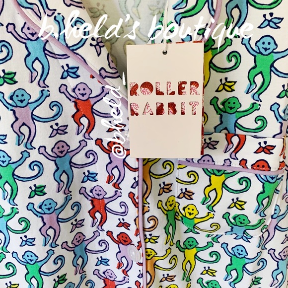 Roller Rabbit Disco Monkey Polo Pajamas in Rainbow Size Small S Brand New NWT - Picture 3 of 16
